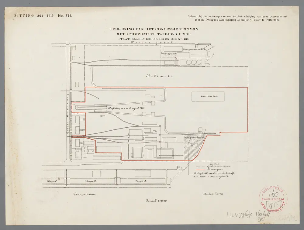 Teekening van het concessieterrein met omgeving te Tandjong Priok : staatsbladen 1890 no. 169 en 1908 no. 433