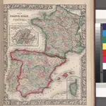 Map of France, Spain, and Portugal; Switzerland in cantons [inset]; Island of Corsica [inset].