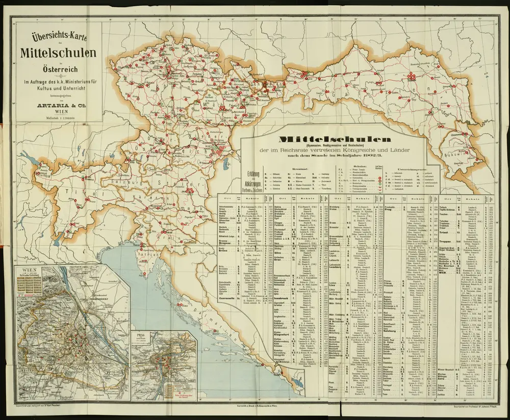 Übersichts-Karte der Mittelschulen in Österreich im Auftrage des k. k. Ministeriums für Kultus und Unterricht