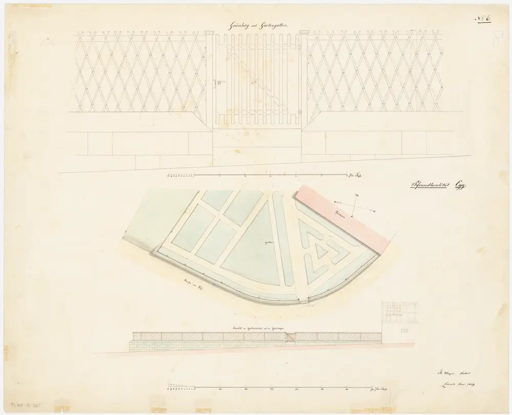 Egg: Pfrundlokalität mit Pfarrhaus; Grundriss und Ansichten des Gartenhags und -gatters (Nr. 6)