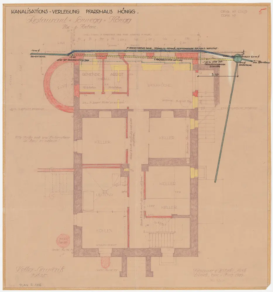 Höngg: Pfarrhaus, Kanalisationsverlegung; Grundriss (Nr. 5)