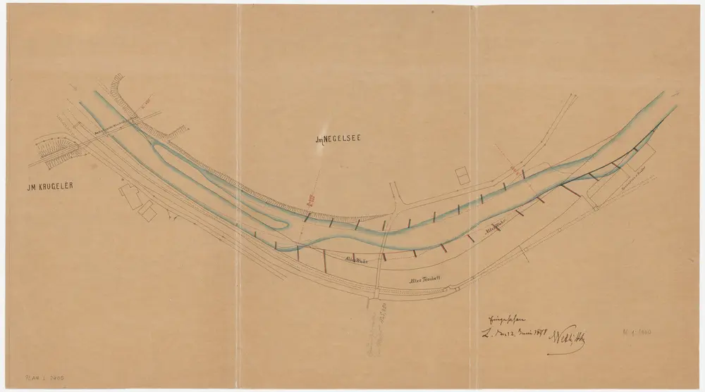 Wülflingen: Töss von der Brücke der Schweizerischen Nordostbahn NOB bis unterhalb Nägelsee; Situationsplan (Töss-No. 112)