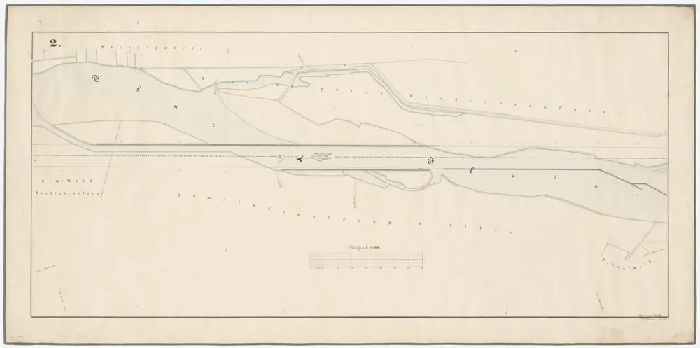 Altikon, Niederneunforn TG: Von oberhalb bis unterhalb der Strassenbrücke zwischen Altikon und Niederneunforn, Thurkorrektion; Situationsplan (Thur-Gebiet Nr. 27 b, Blatt II)