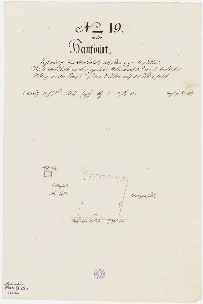 Uster, Nr. 19: Zehntengut in der Hanfpünt, an der Strasse von Nossikon nach Riedikon bei Blindenholz gelegen, zehntenpflichtig u. a. dem Amt Oetenbach; Grundriss