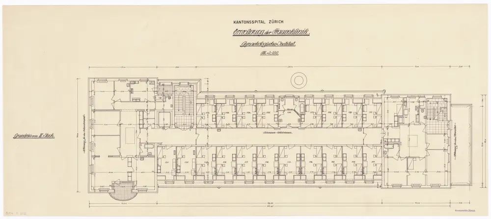 Frauenklinik des Kantonsspitals Zürich, Gynäkologisches Institut, Erweiterungsbau: 3. Stock; Grundriss