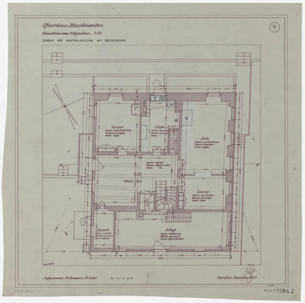 Maschwanden: Pfarrhaus, Einbau einer Zentralheizung mit Ölfeuerung: Erdgeschoss; Grundriss (Nr. 2)