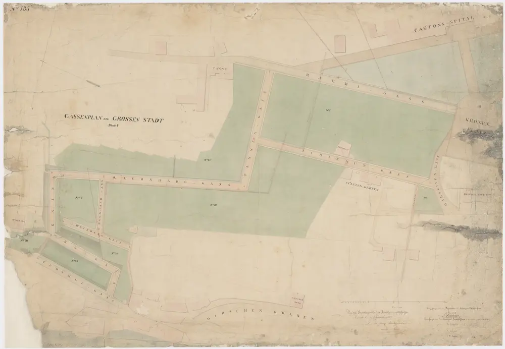 Zürich: Gassenplan der Grossen Stadt, Blatt 5 (Gegend Weinberggasse bis Halseisengasse bzw. Hirschengraben bis Tannenstrasse-Rämistrasse)