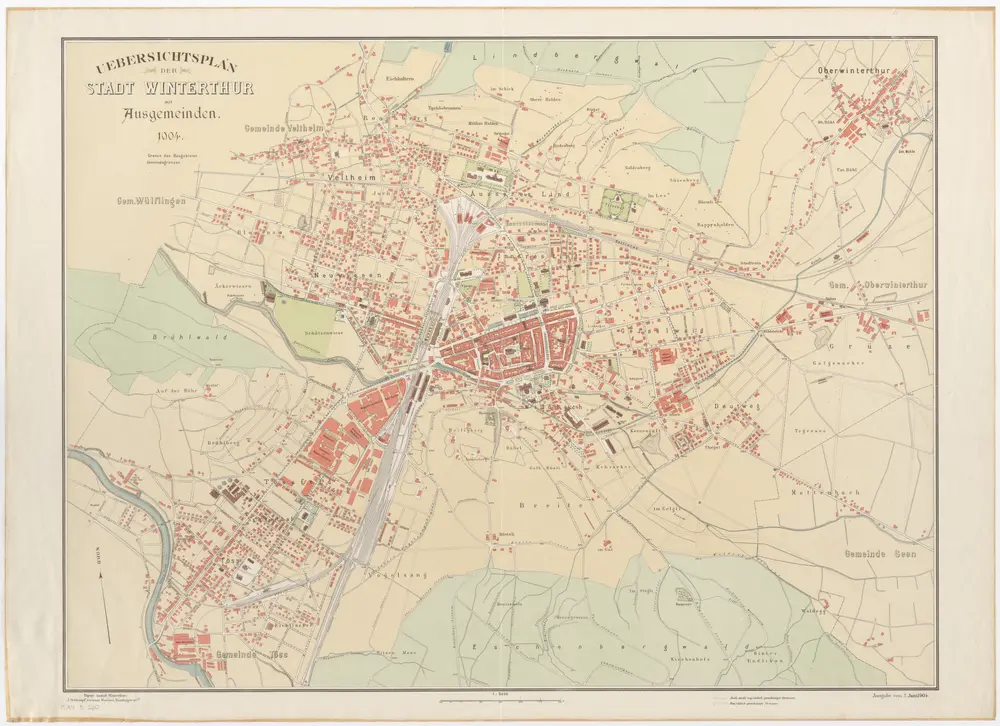 Winterthur, Oberwinterthur, Seen, Töss, Veltheim: Stadtgemeinde und umliegende Gemeinden; Übersichtsplan