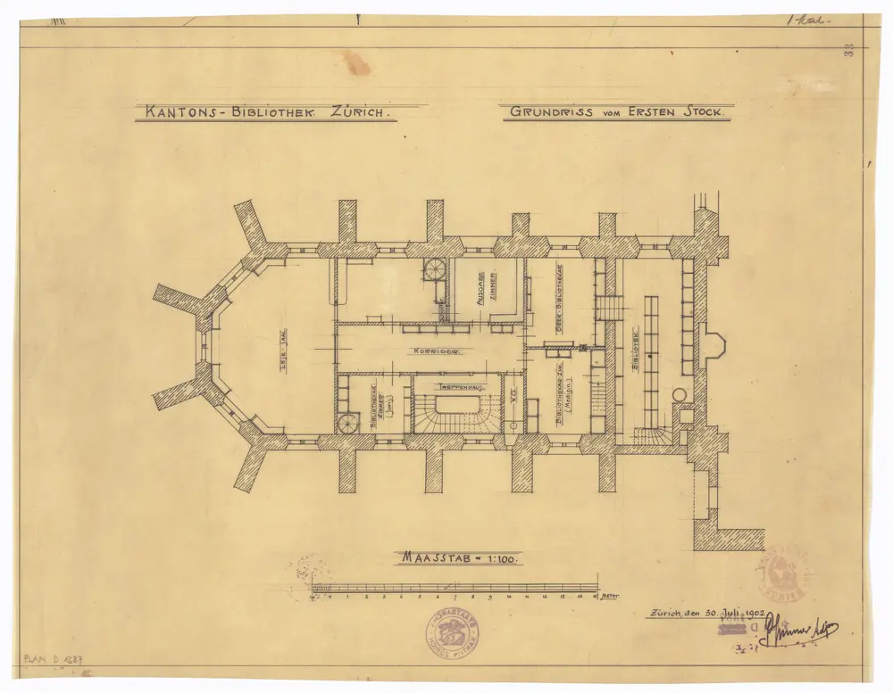 Kantonsbibliothek im Predigerchor: 1. Stock; Grundriss (Nr. 33)