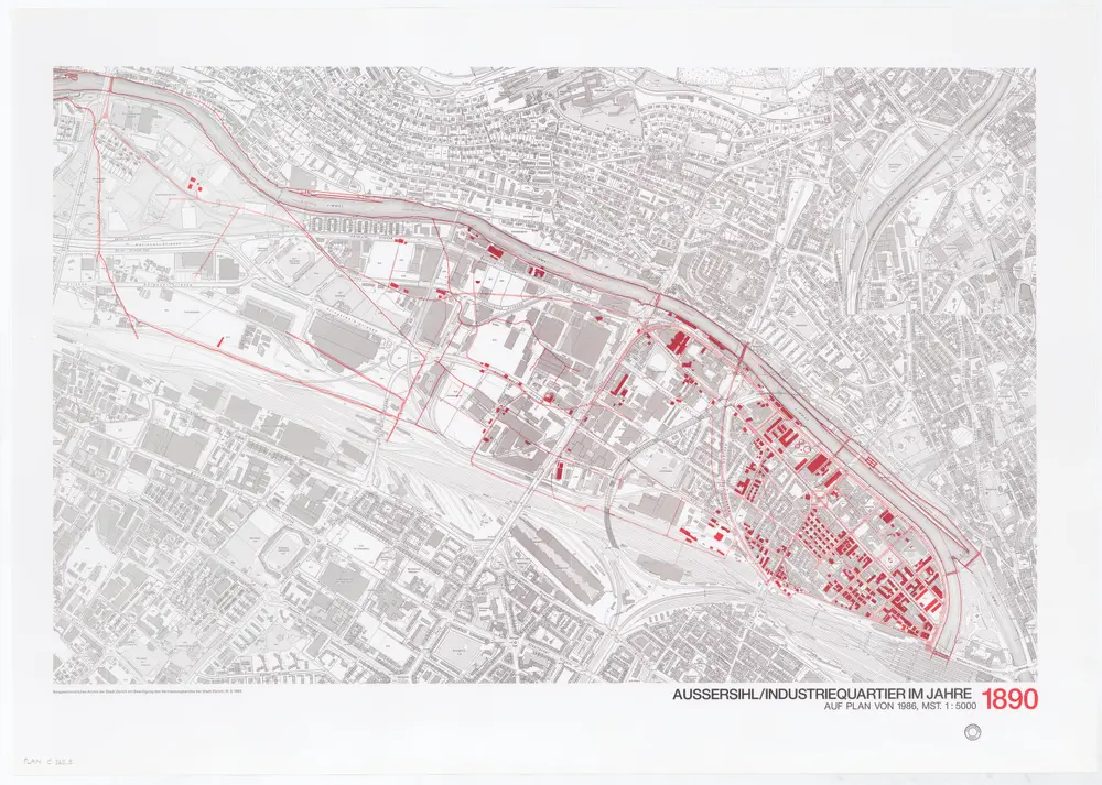 Historische Bauzustände der Zürcher Aussenquartiere in 48 Blättern: Aussersihl/Industriequartier im Jahre 1890 auf einem Plan von 1986; Übersichtsplan