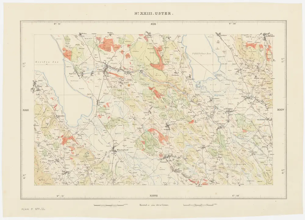 Kanton Zürich: Waldungen, Rebberge und Rodungen um die Mitte des 17. Jahrhunderts: Blatt XXIII: Uster