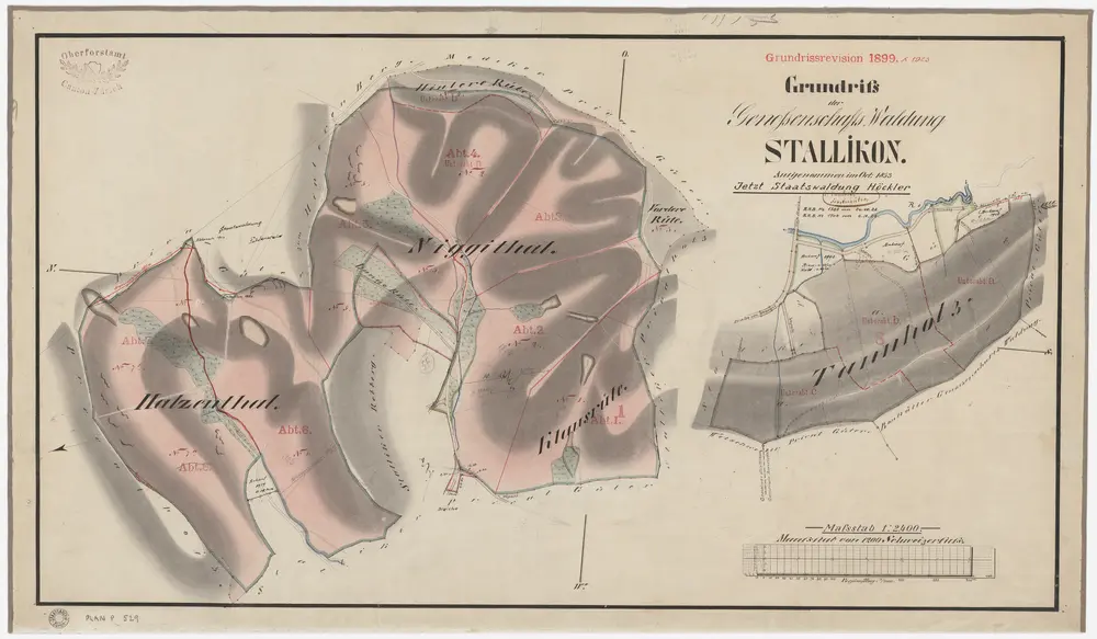 Stallikon: Genossenschaftswaldungen bzw. Staatswaldungen Hatzental, Niggital, Chlausrüti (Klausrüte), Tannholz; Grundrisse