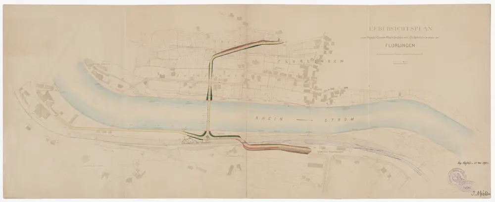 Flurlingen: Brücke über den Rhein, Zufahrtsstrassen; Situationsplan