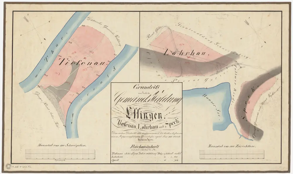 Ossingen: Gemeinde- und Staatswaldungen: Gemeindewaldungen Tüfenau (Tiefenau), Loorhau (Lohrhau), Speck; Grundrisse