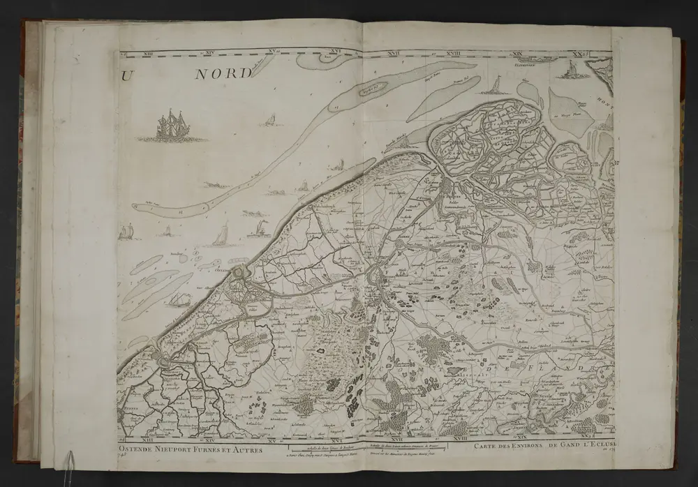 Carte des Provinces des Pays Bas, contenant les Comtes de Flandre, de Hainault, de Cambresis, le Duche ́ de Brabant, partie des Duche ́s de Luxembourg, de Limbourg, de Julliers, l'e ́ve^che ́ de Lie`ge, Boulenois et frontie`re de Picardie. Dresse ́e sur les me ́moires de E.H. Fricx.