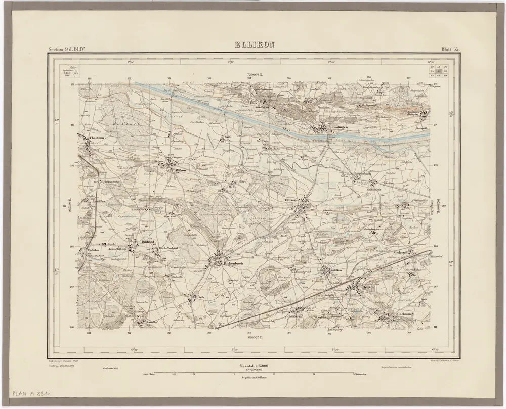 Topographischer Atlas der Schweiz (Siegfried-Karte): Den Kanton Zürich betreffende Blätter: Blatt 55: Ellikon