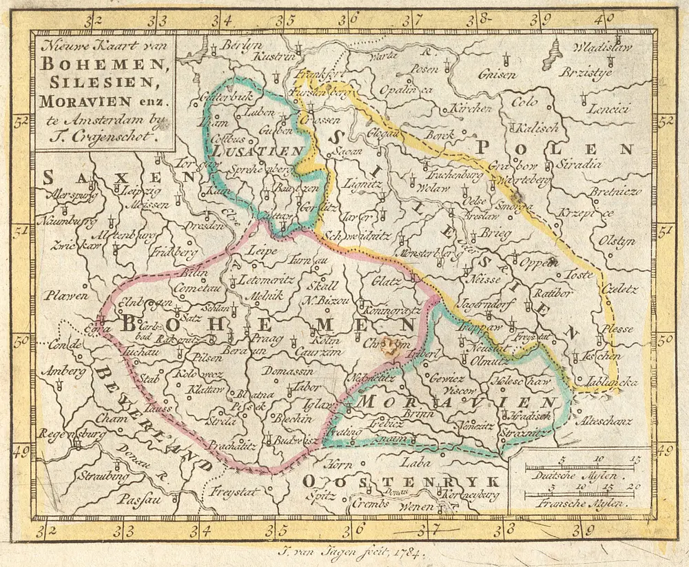 Nieuwe Kaart van Bohemen, Silesien, Moravien [...] [Karte], in: Zak-Atlas, of Leidsman des Reizigers, S. 76.