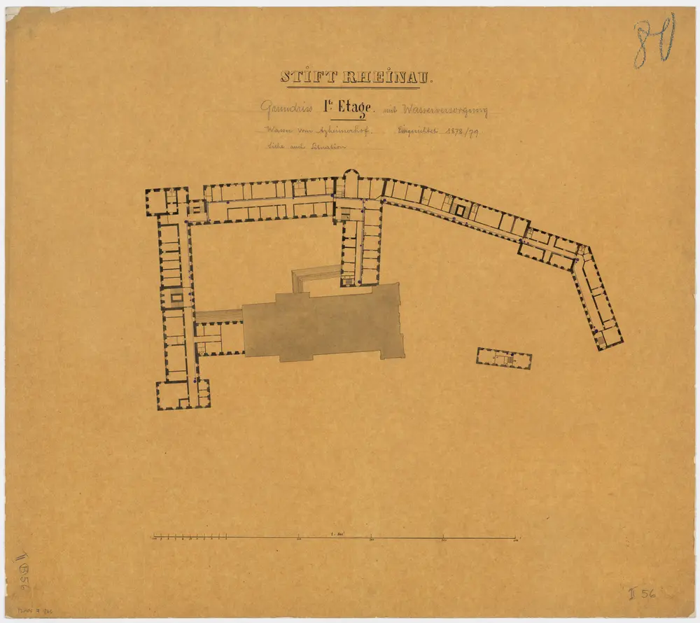 Pflegeanstalt Rheinau: Wasserversorgung, 1. Stock; Grundriss