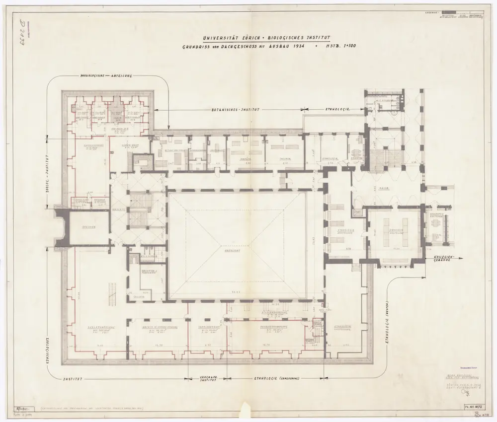 Universität Zürich, Biologisches Institut: Ausbau des Dachgeschosses; Grundriss