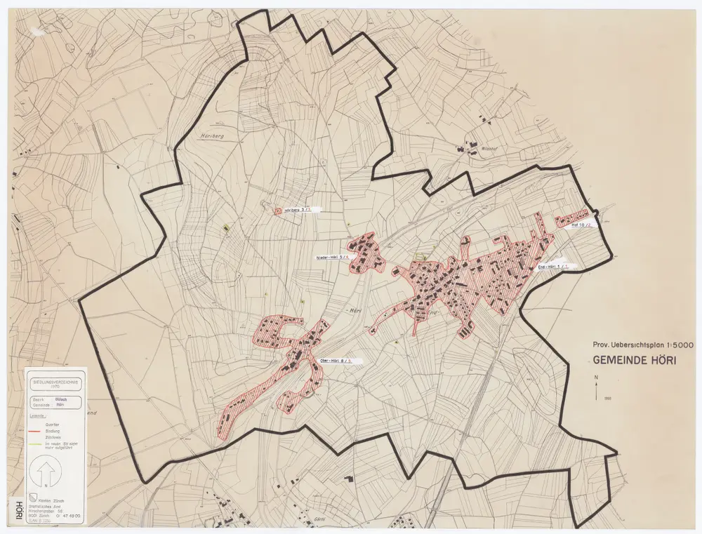 Höri: Definition der Siedlungen für die eidgenössische Volkszählung am 01.12.1970; Siedlungskarte