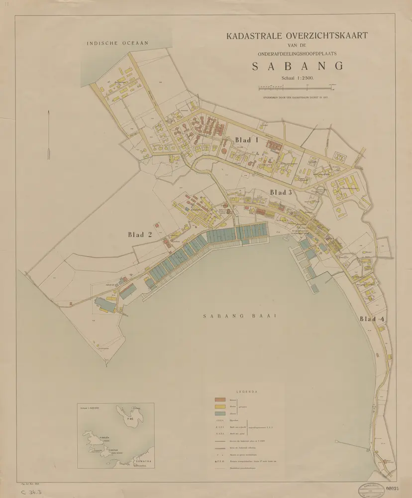 Kadastrale overzichtskaart van de Onderafdeelingshoofdplaats Sabang / opgenomen door den Kadastralen Dienst in 1917