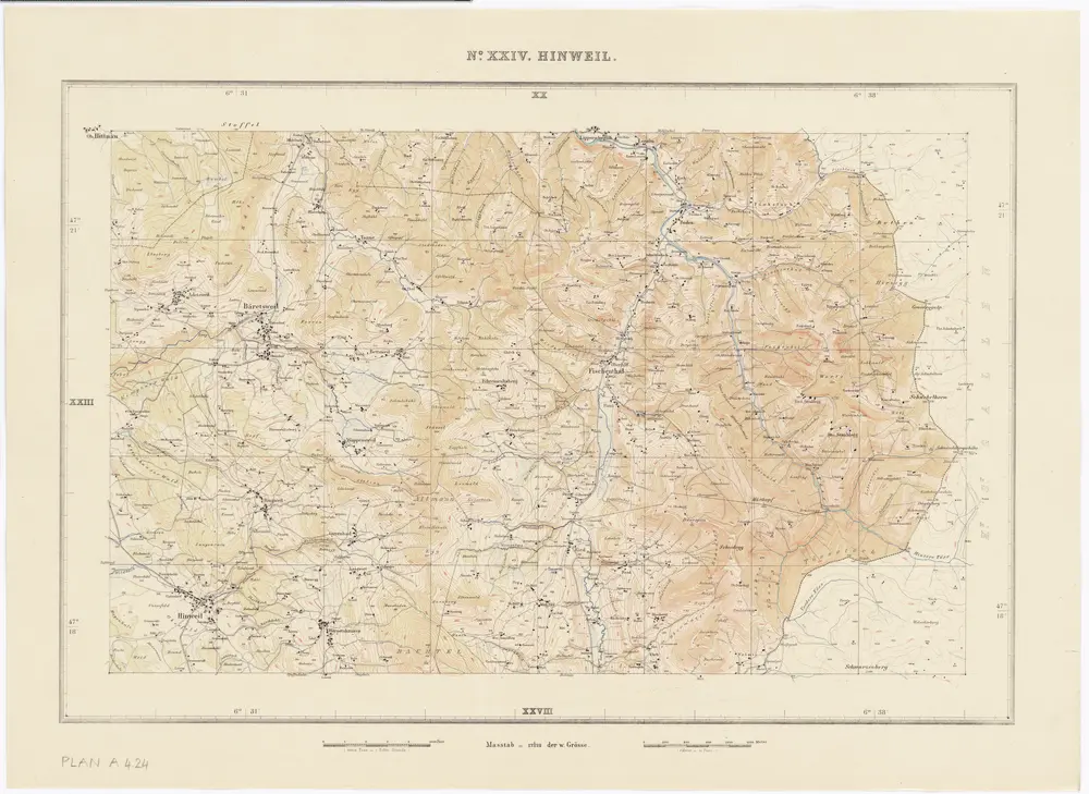 Topographische Karte des Kantons Zürich (Wild-Karte): Blatt XXIV: Hinwil