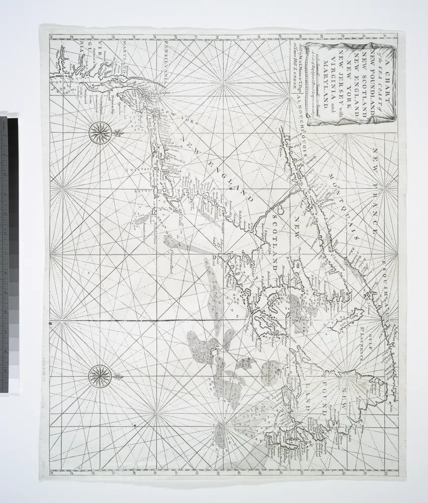 A chart of the sea coast of New Foundland, New Scotland, New England, New York, New Jersey, with Virginia and Maryland.