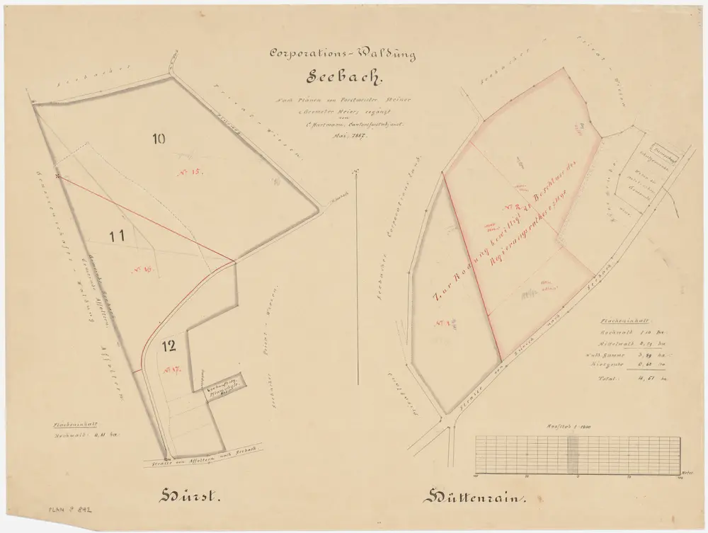 Seebach: Genossenschaftswaldungen Hürst und Hüttenrain; Grundrisse