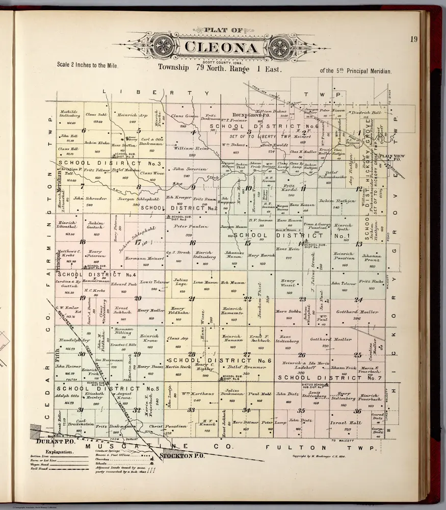 Plat of Cleona Township, Scott County, Iowa.