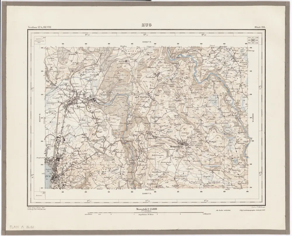 Topographischer Atlas der Schweiz (Siegfried-Karte): Den Kanton Zürich betreffende Blätter: Blatt 191: Zug