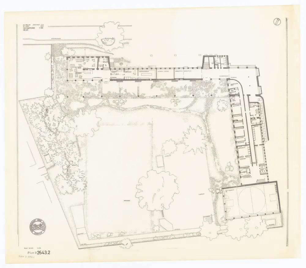 Kantonsschule Hottingen (Töchterschule II Zürich): Fassaden, Grundrisse, Schnitte: Tiefparterre; Grundriss