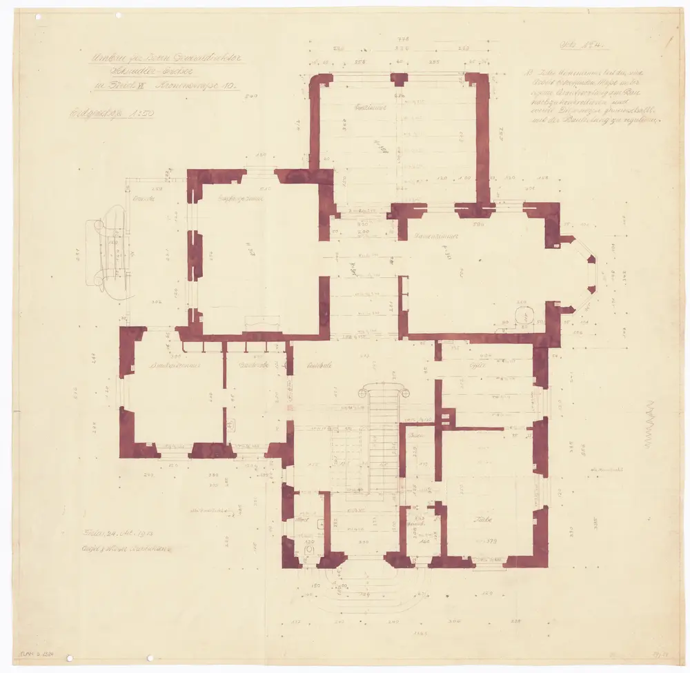 Schindlergut Zürich 6, Liegenschaft Kronenstrasse 10: Umbau für Generaldirektor Schindler-Escher; Erdgeschoss; Grundriss