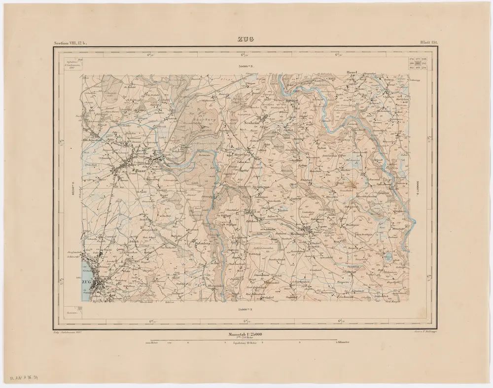 Topographischer Atlas der Schweiz (Siegfried-Karte): Den Kanton Zürich betreffende Blätter: Blatt 191: Zug