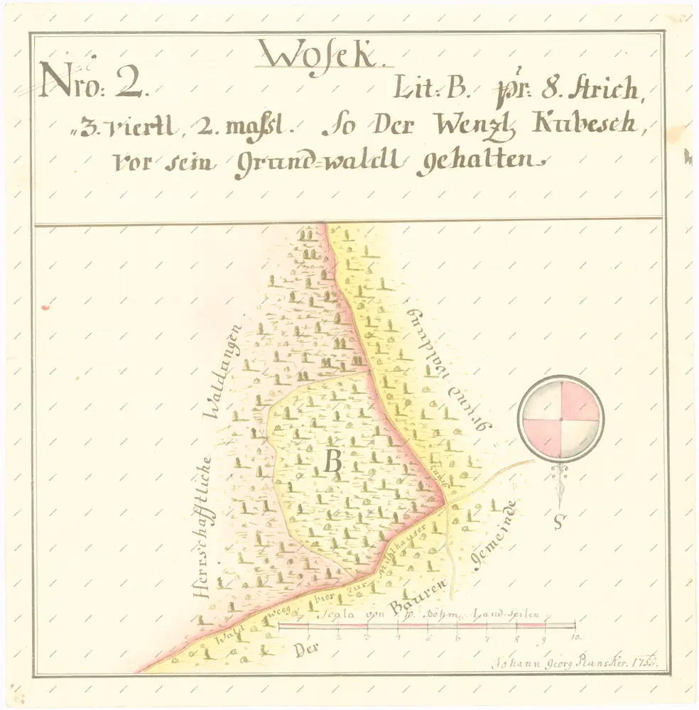 Geometrický nárys panského lesa U oseckého palouku čili Krajina, sporného s poddaným Velátem z Oseka 1