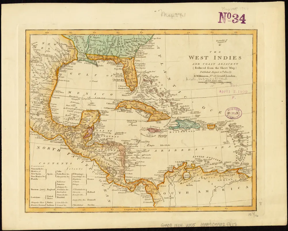 The West Indies and coast adjacent, reduced from the sheet map