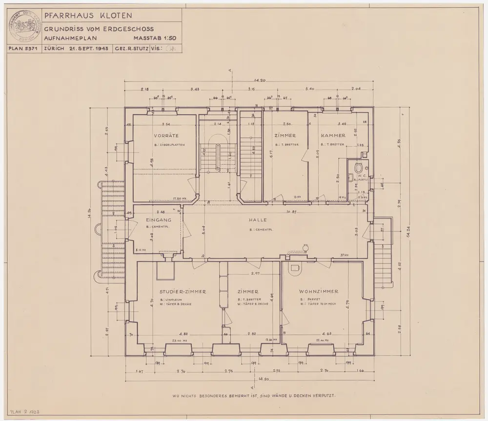 Kloten: Pfarrhaus, Erdgeschoss; Grundriss