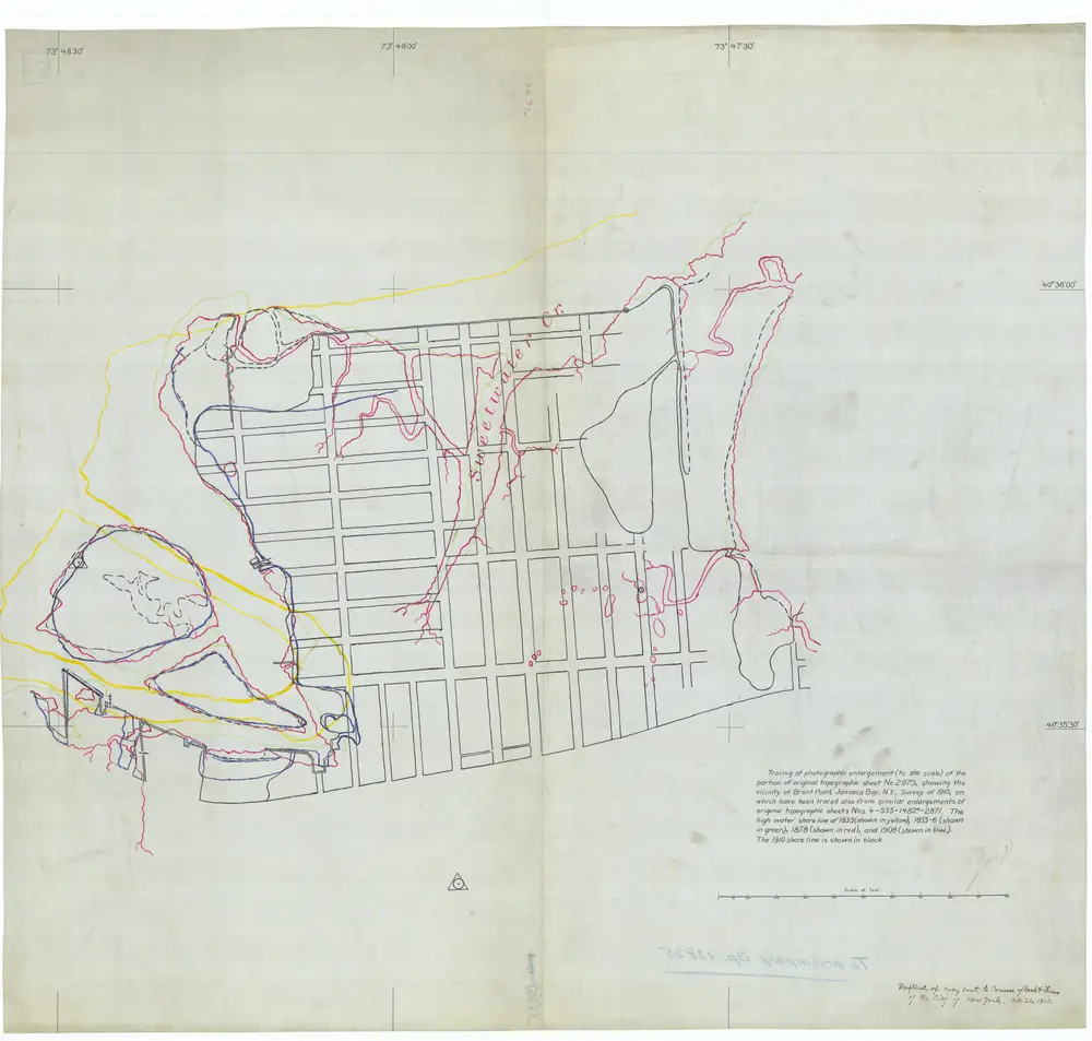 Tracing of Photographic Enlargement Showing the Vicinity of Brant Point Jamaica Bay New York Survey of 1910