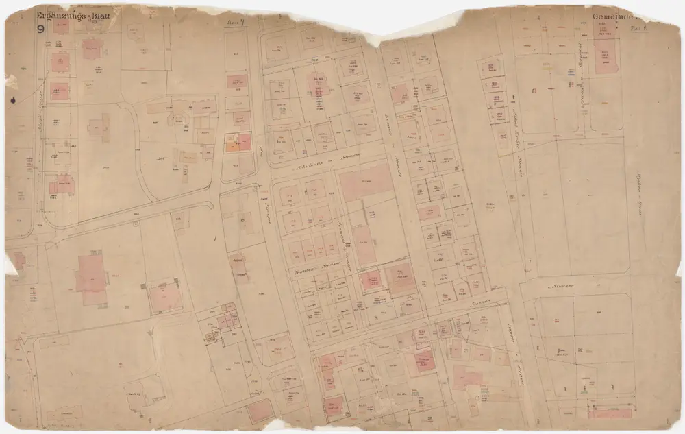 Enge: Gemeinde; Katasterpläne und Kataster-Ergänzungspläne: Ergänzungsblatt IX: Gegend bei Bürglistrasse, Schulhausstrasse, Seestrasse, Sternenstrasse, Lavaterstrasse und Mythen-Quai; Situationsplan