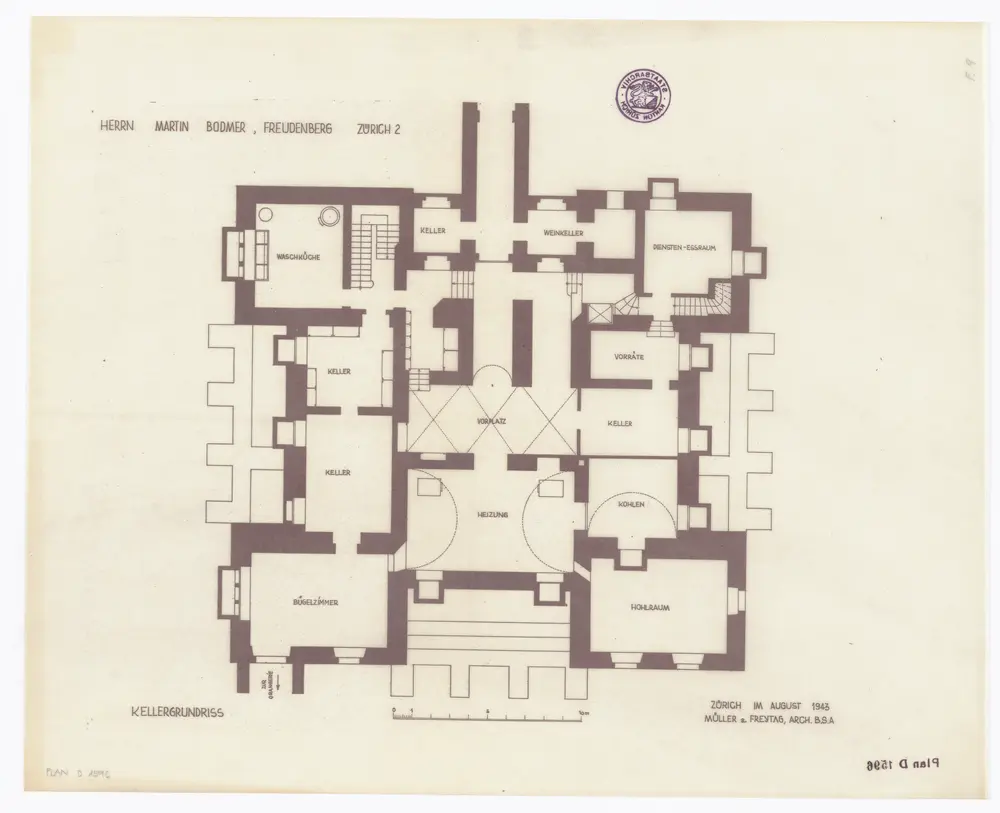 Freudenberg, Villa von Martin Bodmer: Keller; Grundriss