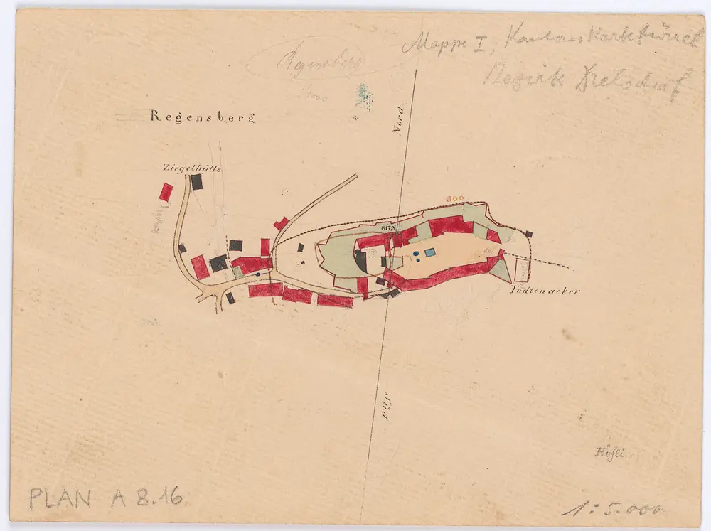 Vorlagen für die Topographische Karte des Kantons Zürich (Wild-Karte): Bezirk Dielsdorf: Ortsplan: Regensberg