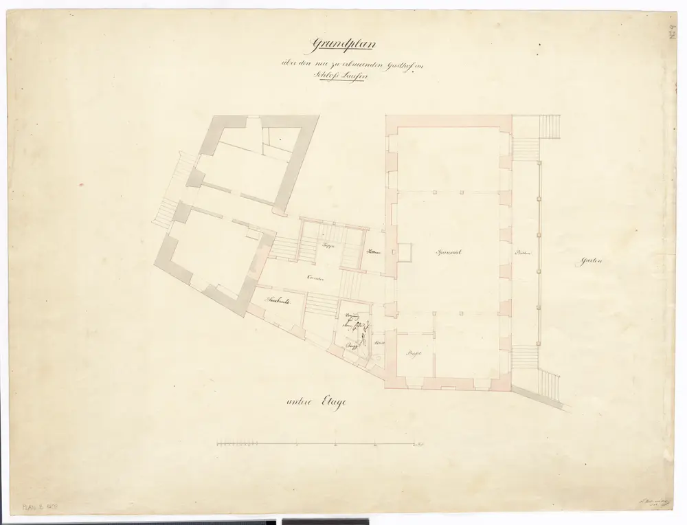 Laufen-Uhwiesen: Schloss Laufen, neu zu erbauender Gasthof, untere Etage; Grundriss (Nr. 9)