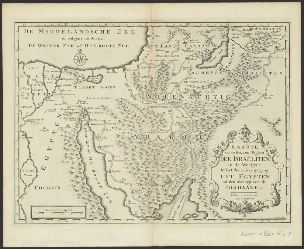 Kaarte van de reize en togten der Israëliten in de woestyne, sedert der zelver uytgang uyt Egypten, tot den overtogt over de Jordaane