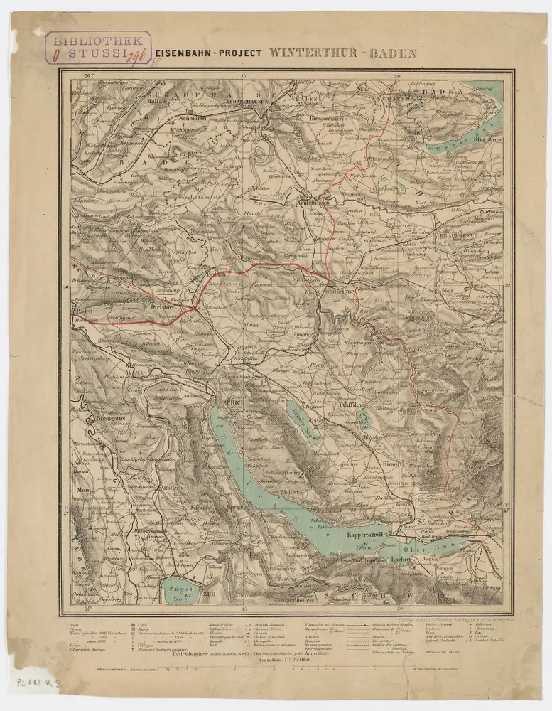 Projektierte Eisenbahnstrecke Winterthur-Baden; Übersichtskarte