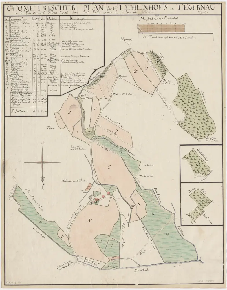 Gossau: Dem Amt Rüti gehörender erster Lehenhof in Tägernau; Grundrisse und Tabelle
