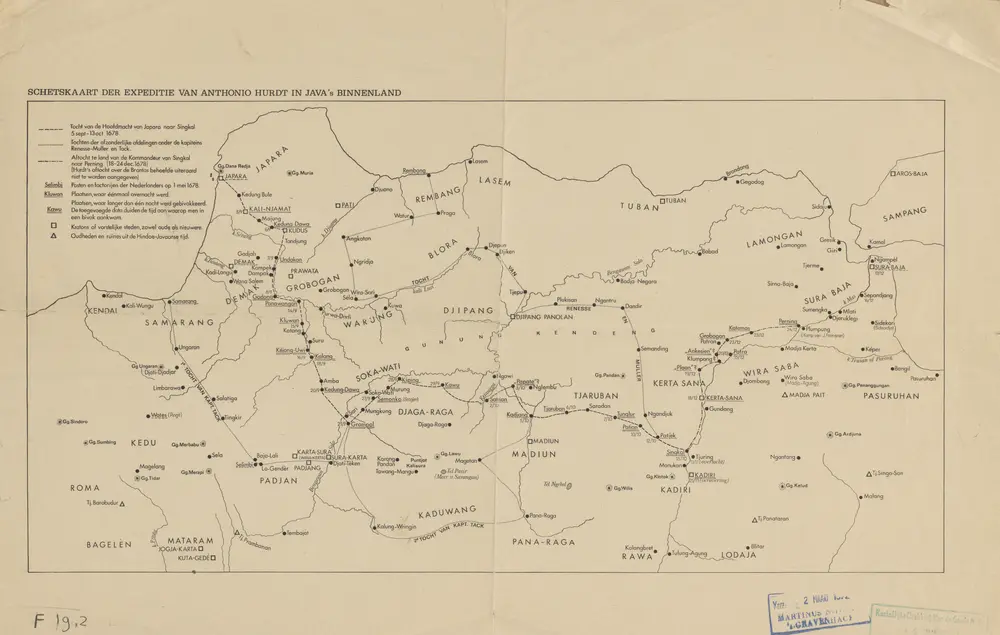 Schetskaart der expeditie van Anthonio Hurdt in Java's binnenland