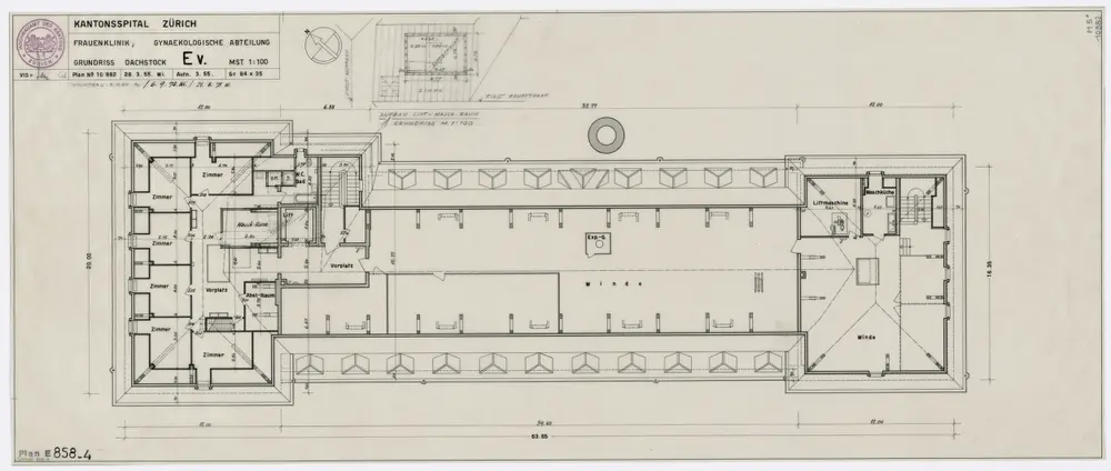 Zürich: Kantonsspital, Frauenklinik, Gynäkologische Abteilung; Grundrisse: Dachstock