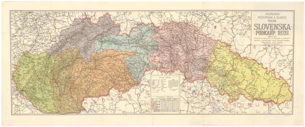 Podrobná místopisná a silniční mapa Slovenska a Podkarp. Rusi