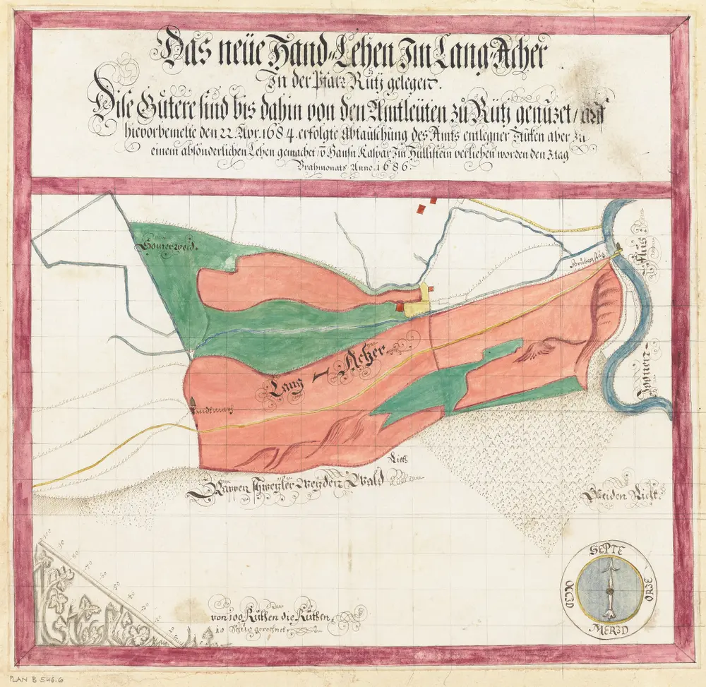 Rüti, Dürnten, Bubikon, Wald, Goldingen SG: Grundriss und Beschreibung der Güter, Waldungen und Handlehen des Amts Rüti sowie der beiden Alpen Scheidegg und Boalp (ältere Schreibweise: Poo-Alp), Band I: Seite 52: Neues Handlehen im Langacker; Grundriss