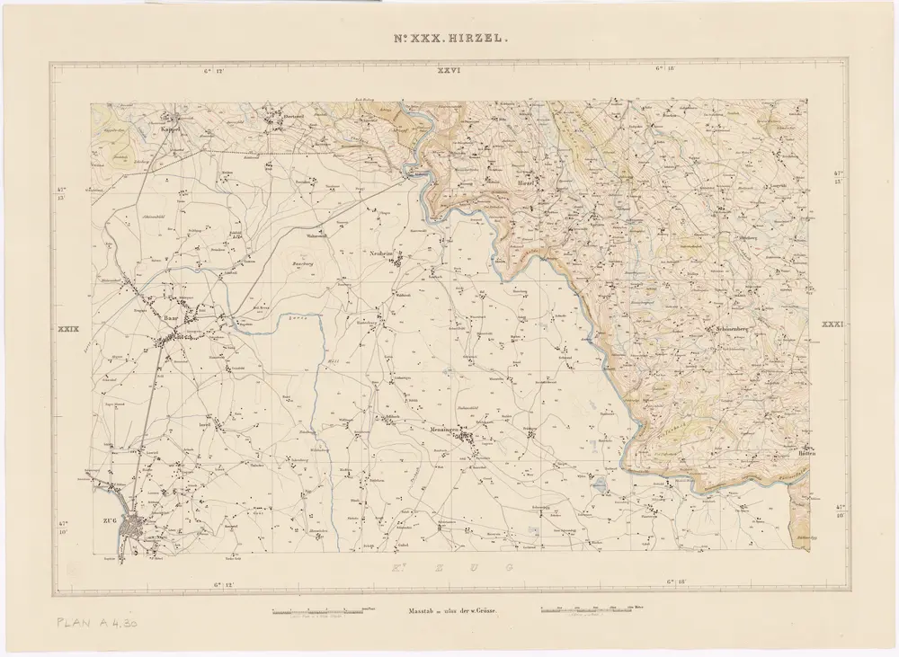 Topographische Karte des Kantons Zürich (Wild-Karte): Blatt XXX: Hirzel