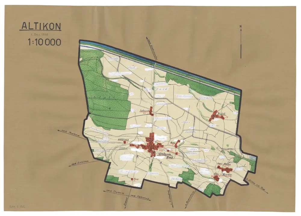 Altikon: Definition der Siedlungen für die eidgenössische Volkszählung am 01.12.1950; Siedlungskarte